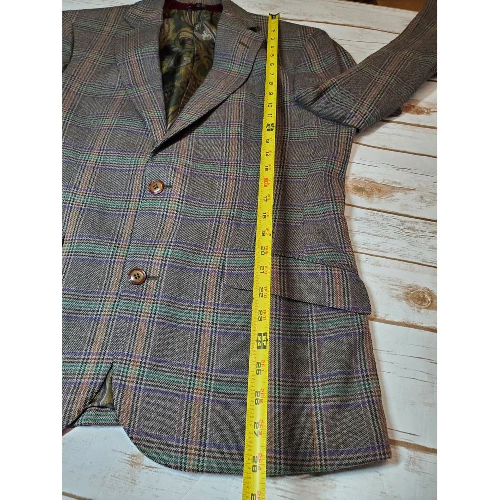 ETRO Mens Blazer 48 Suit Jacket 100% WOOL Plaid Made‎ In Italy Brown Silk Lined